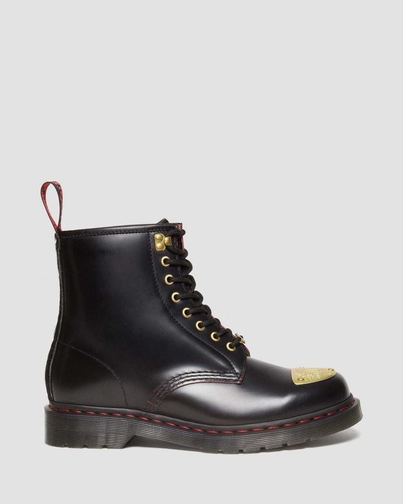 Dr Martin Martens 1460 Year of the Dragon Leather Lace Up Boots (Smooth Slice+Hair On) Boots Black/Red/Black | TL09-O8CH