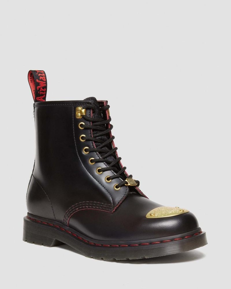 Dr Martin Martens 1460 Year of the Dragon Leather Lace Up Boots (Smooth Slice+Hair On) Boots Black/Red/Black | TL09-O8CH