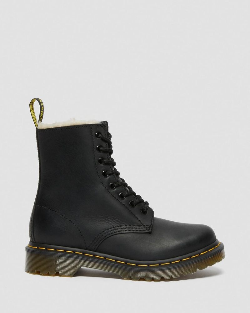 Dr Martin Martens 1460 - Faux Fur Lined Lace Up Boots (Burnished Wyoming) Boots Black | XA45-B4RB