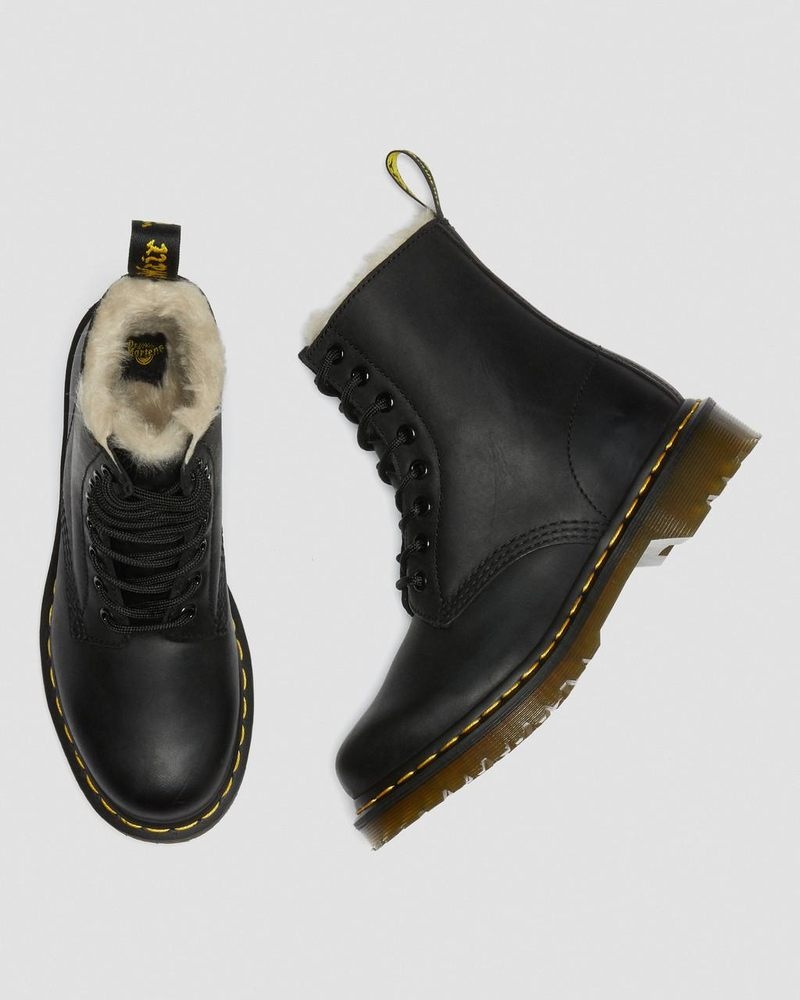 Dr Martin Martens 1460 - Faux Fur Lined Lace Up Boots (Burnished Wyoming) Boots Black | XA45-B4RB