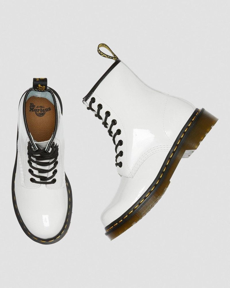 Dr Martin Martens 1460 - Patent Leather Lace Up Boots (Patent Leather) Boots White | ZU55-M9WE