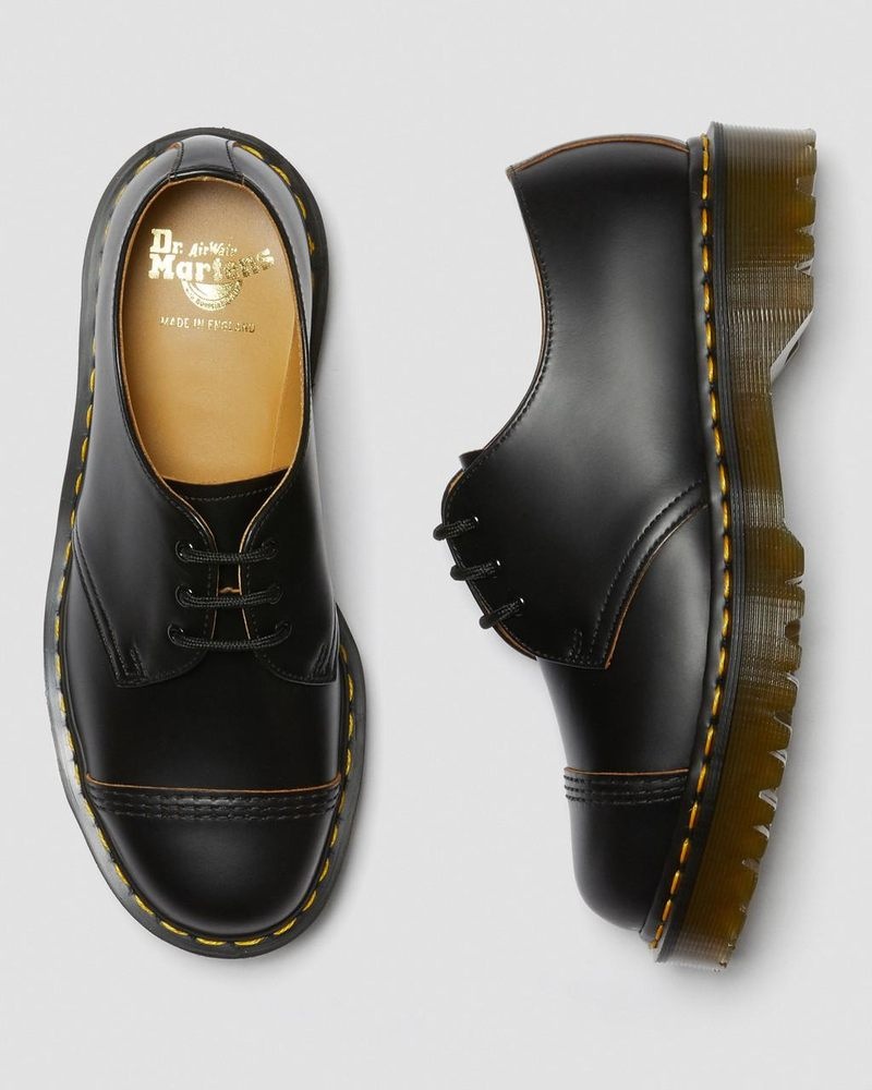 Dr Martin Martens 1461 Bex Made in England Toe Cap Oxford Shoes (Vintage Smooth) Platforms Black | IW33-B3EE