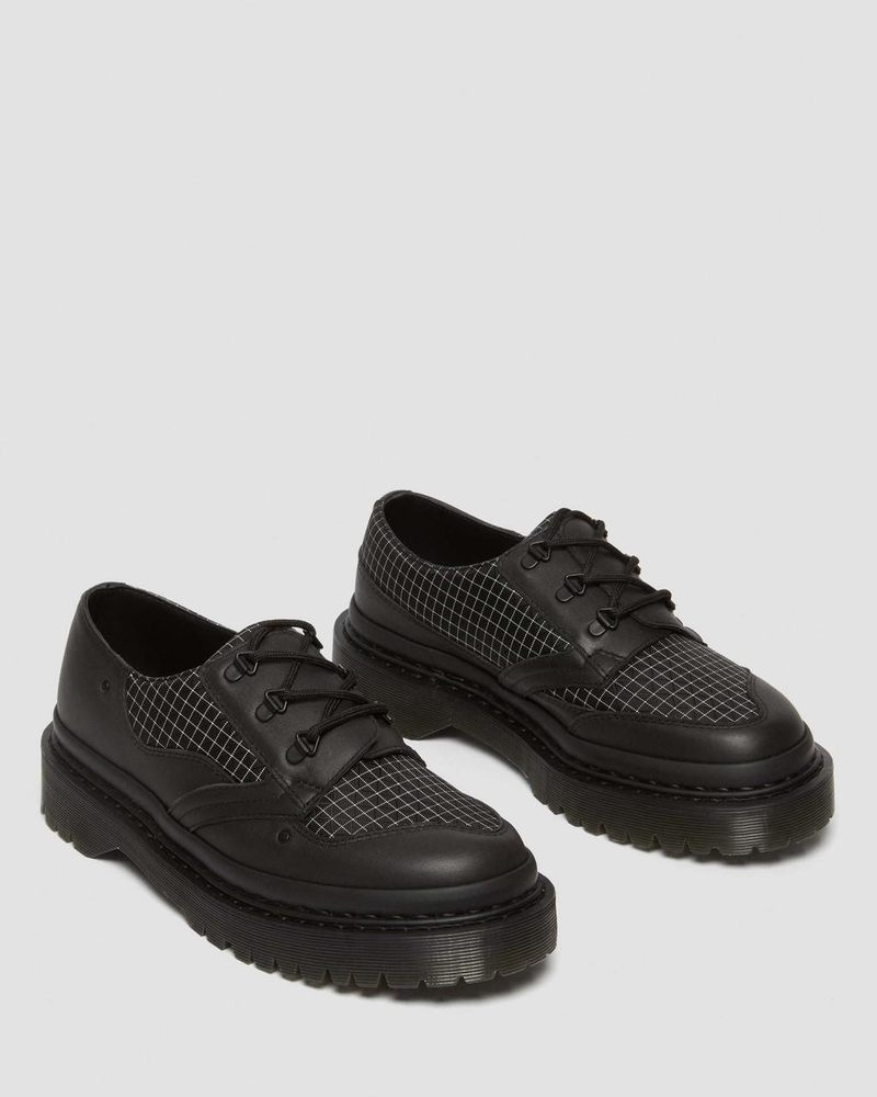 Dr Martin Martens 1461 Bex Ripstop Grid Oxford Shoes (Sorento+Grip Ripstop) Platforms Black/Black/White | TN58-A9VK