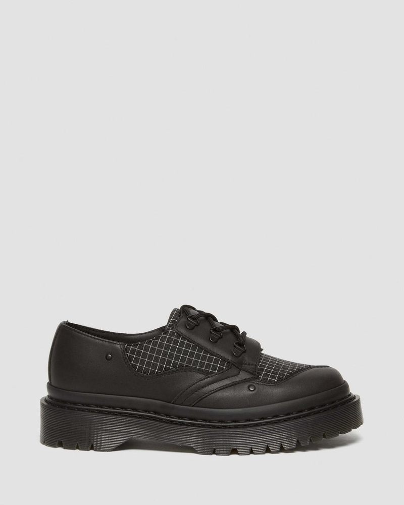 Dr Martin Martens 1461 Bex Ripstop Grid Oxford Shoes (Sorento+Grip Ripstop) Platforms Shoes Black / Black / White | JY39-H2MQ