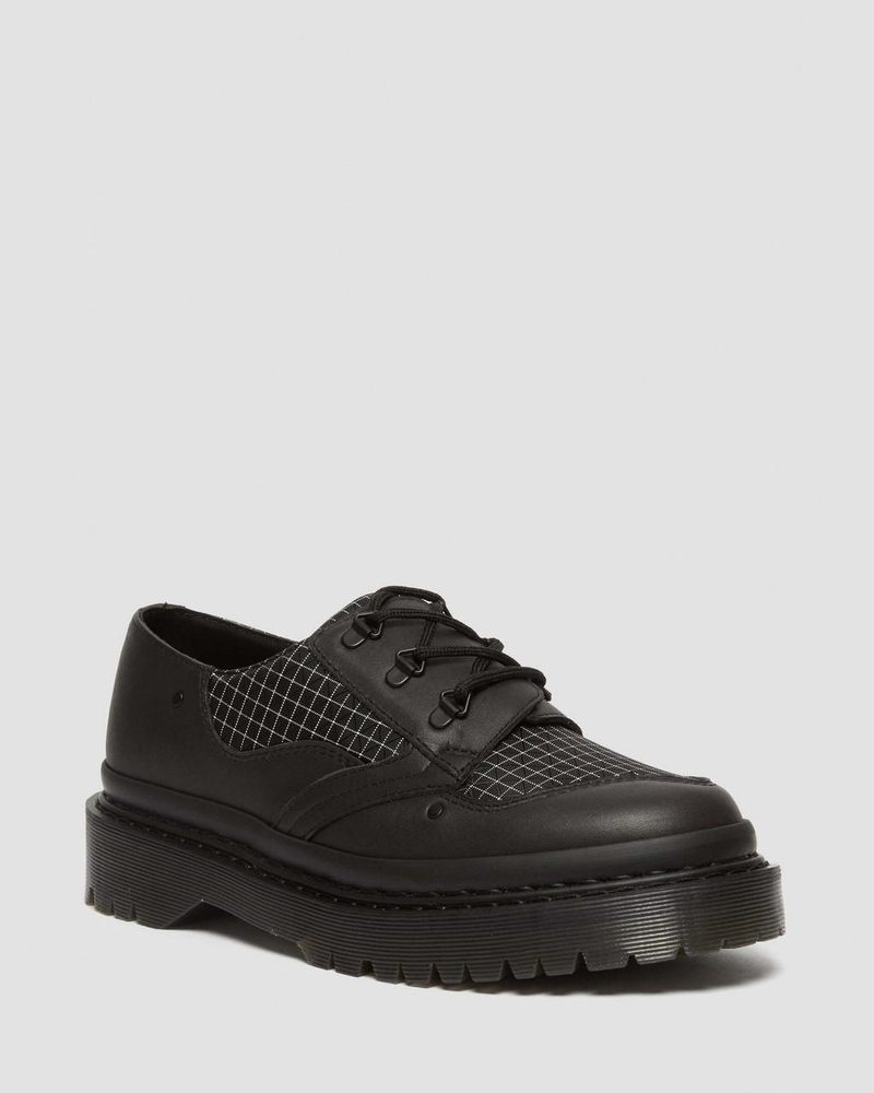 Dr Martin Martens 1461 Bex Ripstop Grid Oxford Shoes (Sorento+Grip Ripstop) Platforms Shoes Black / Black / White | JY39-H2MQ