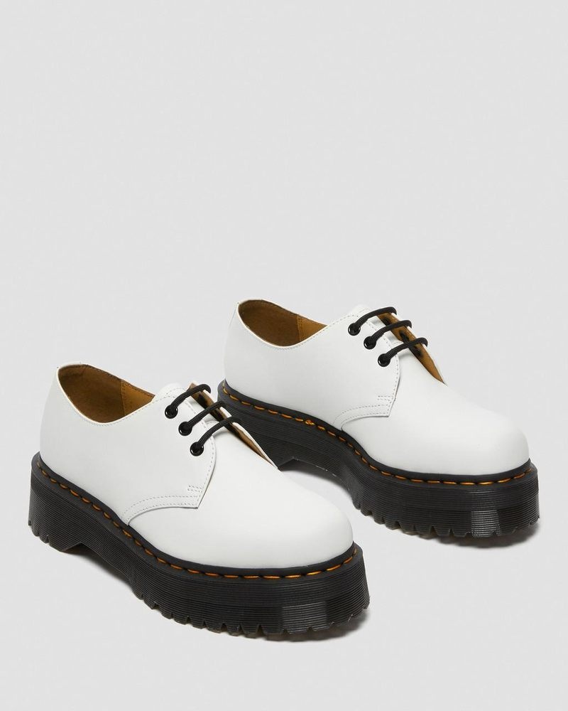 Dr Martin Martens 1461 Smooth Leather Platform Shoes (Polished Smooth) Platforms Shoes White | YY97-B5NW