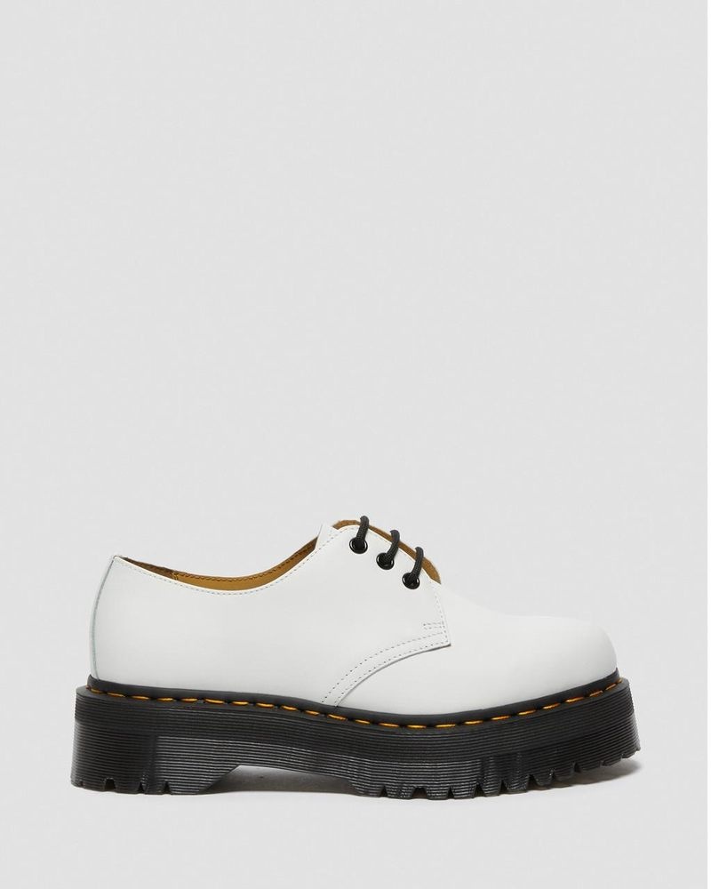 Dr Martin Martens 1461 Smooth Leather Platform Shoes (Polished Smooth) Platforms Shoes White | YY97-B5NW