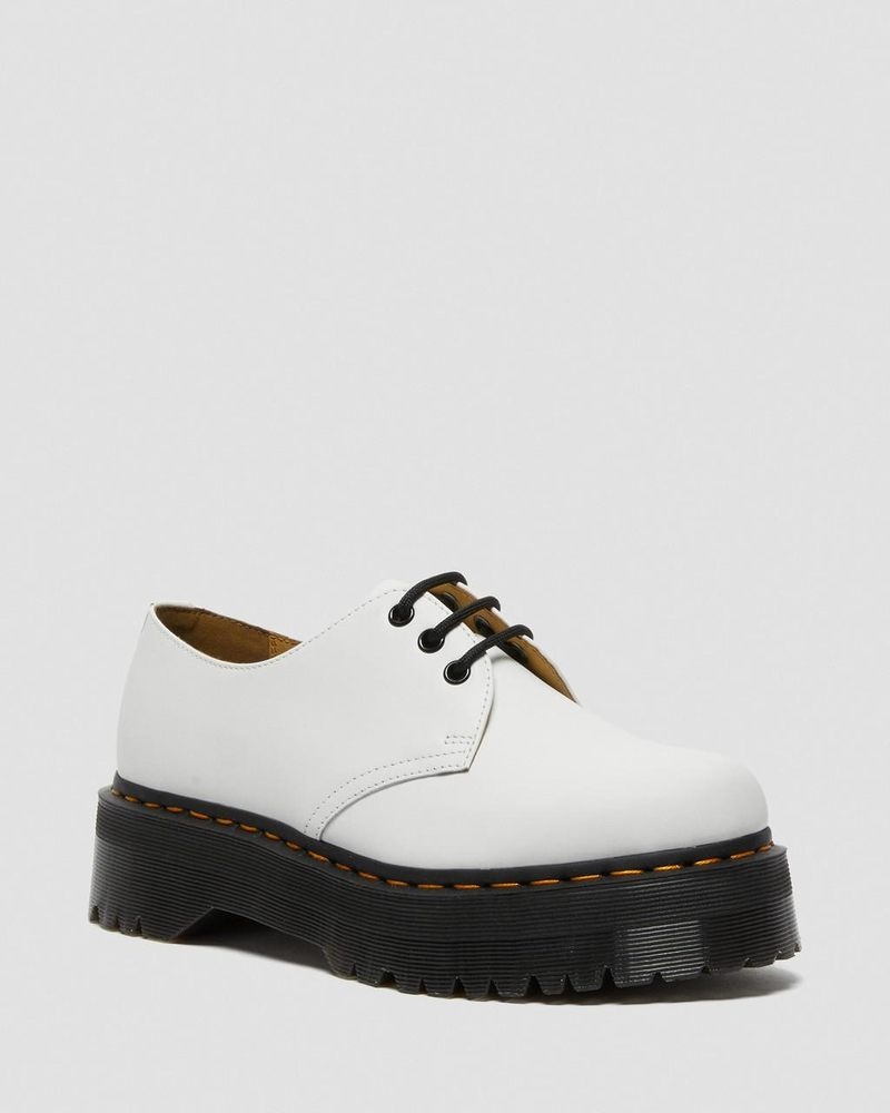 Dr Martin Martens 1461 Smooth Leather Platform Shoes (Polished Smooth) Platforms Shoes White | YY97-B5NW