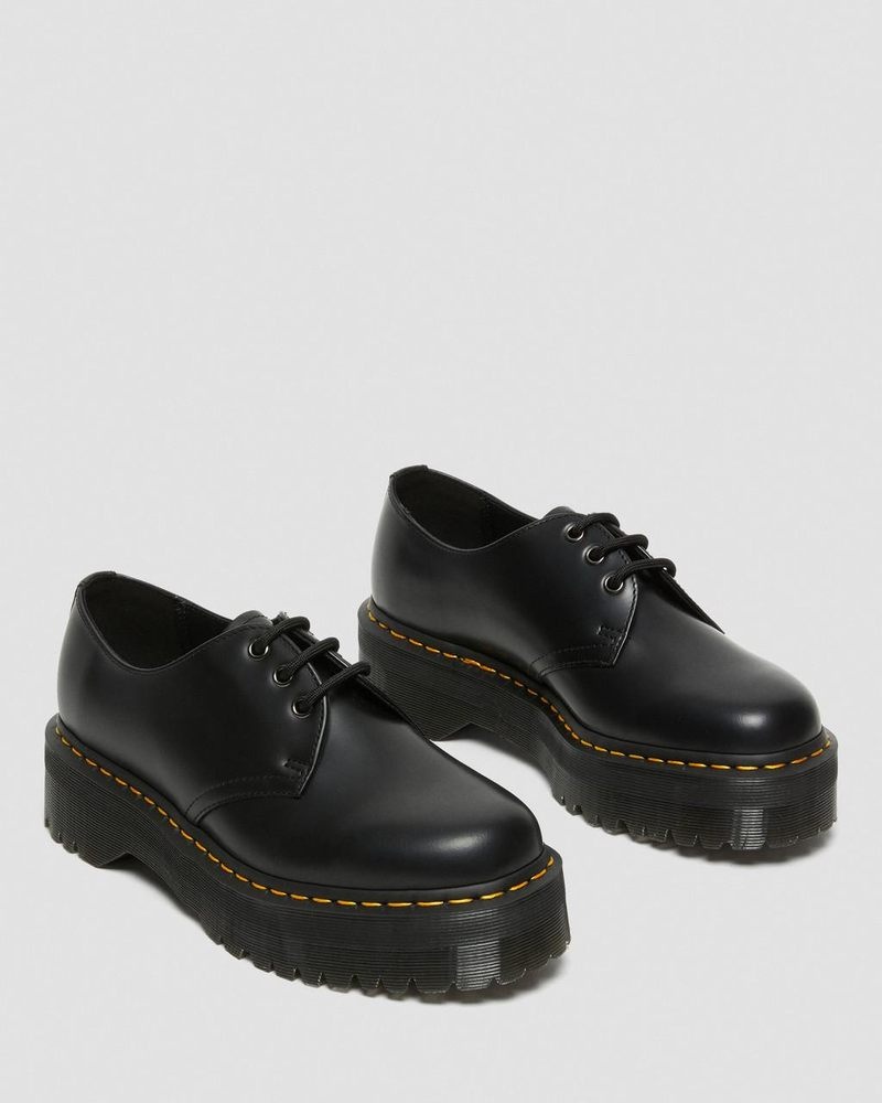 Dr Martin Martens 1461 Smooth Leather Platform Shoes (Polished Smooth) Platforms Black | EC36-S2ZI