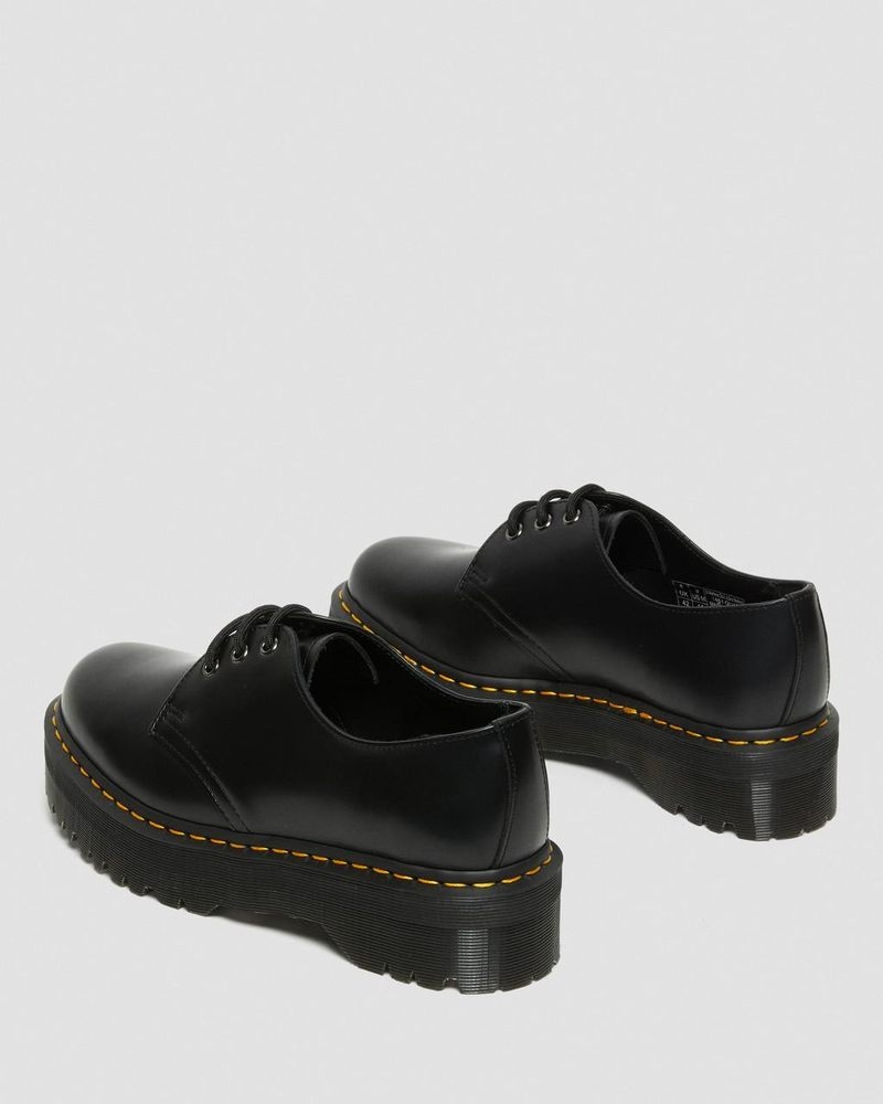 Dr Martin Martens 1461 Smooth Leather Platform Shoes (Polished Smooth) Platforms Black | EC36-S2ZI