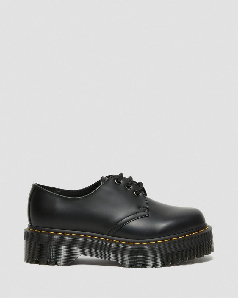 Dr Martin Martens 1461 Smooth Leather Platform Shoes (Polished Smooth) Platforms Black | EC36-S2ZI