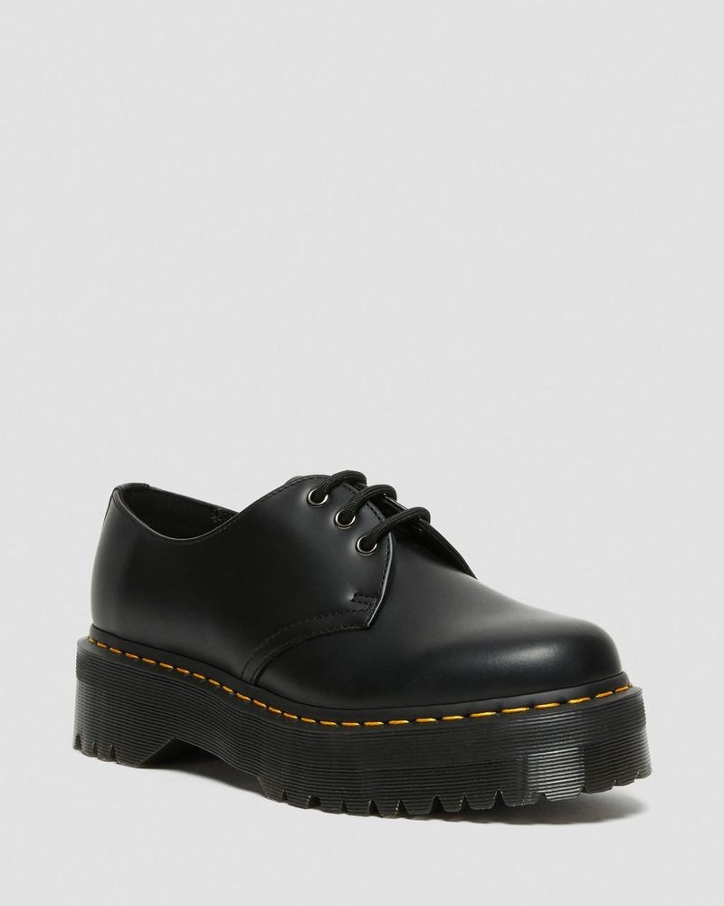 Dr Martin Martens 1461 Smooth Leather Platform Shoes (Polished Smooth) Platforms Black | EC36-S2ZI