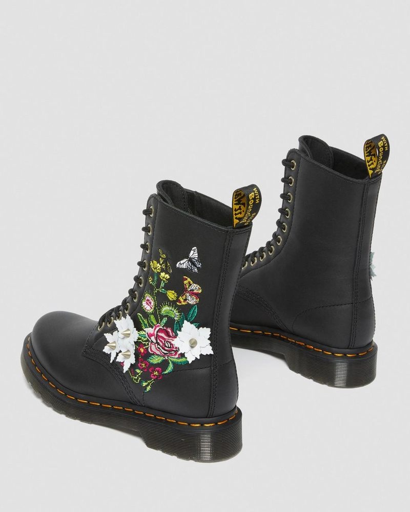 Dr Martin Martens 1490 Floral Bloom Leather Mid-Calf Boots (Nappa Leather) Boots Black | BR70-W8RW