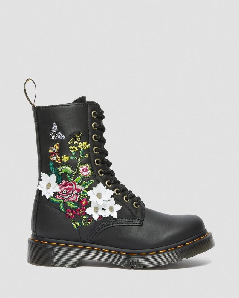 Dr Martin Martens 1490 Floral Bloom Leather Mid-Calf Boots (Nappa Leather) Boots Black | BR70-W8RW