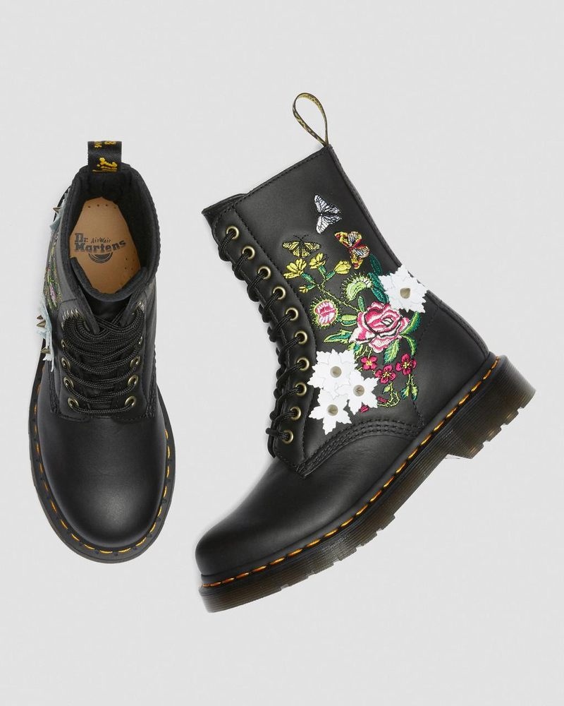 Dr Martin Martens 1490 Floral Bloom Leather Mid-Calf Boots (Nappa Leather) Boots Black | BR70-W8RW