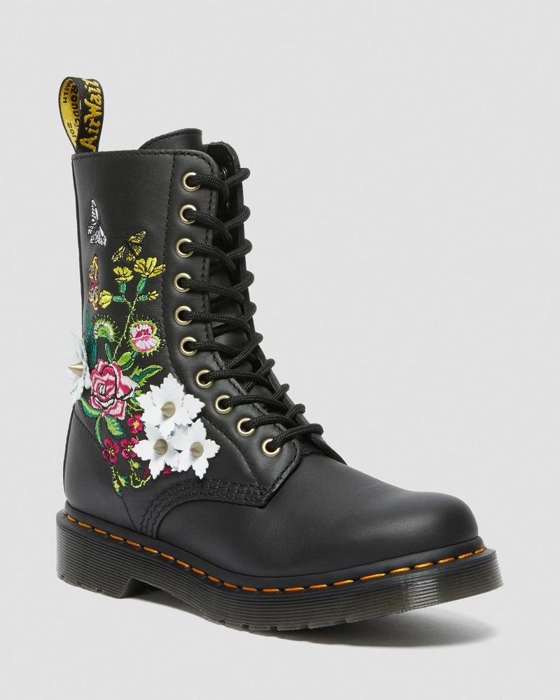 Dr Martin Martens 1490 Floral Bloom Leather Mid-Calf Boots (Nappa Leather) Boots Black | BR70-W8RW