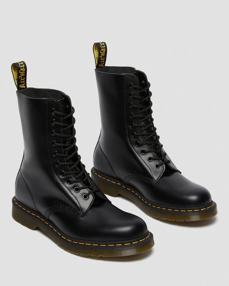 Dr Martin Martens 1490 Smooth Leather Mid Calf Boots (Smooth Leather) Boots Black | CA64-L3WV