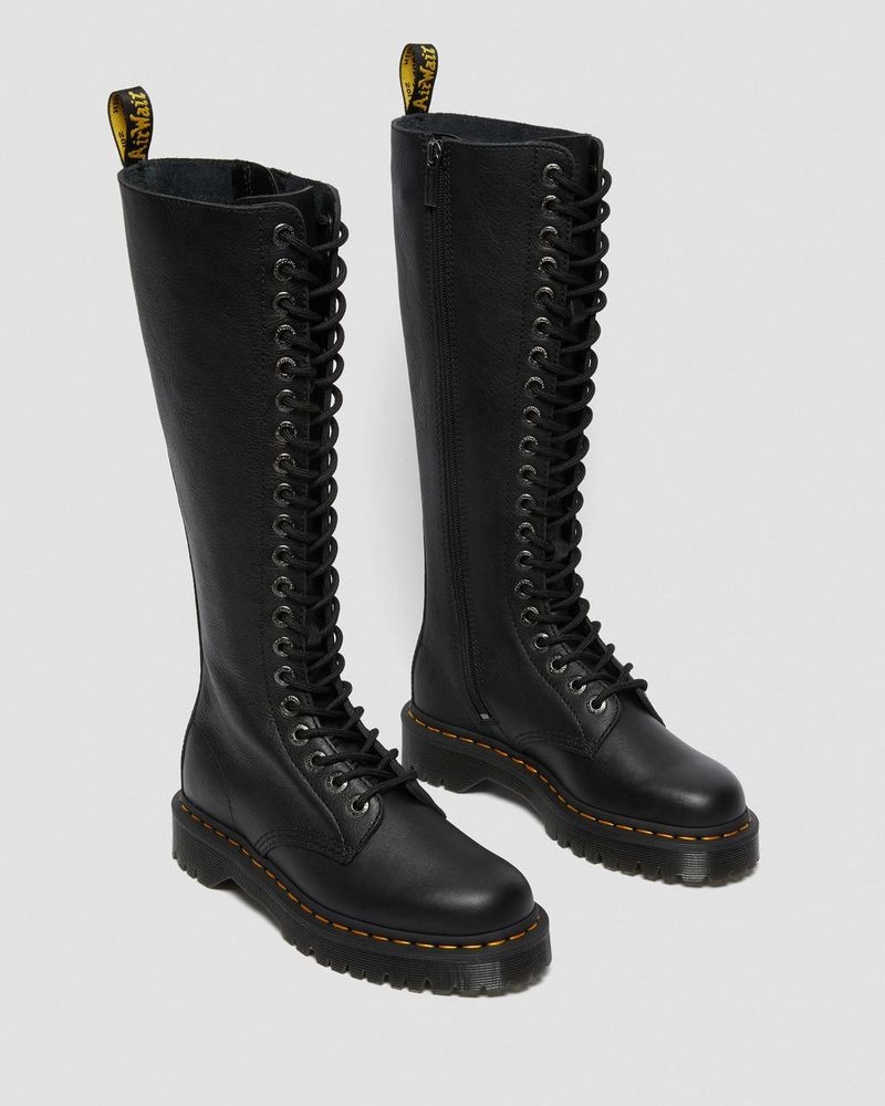 Dr Martin Martens 1B60 Bex Pisa Leather Knee High Boots (Pisa) Platforms Boots Black | XN37-P7IZ