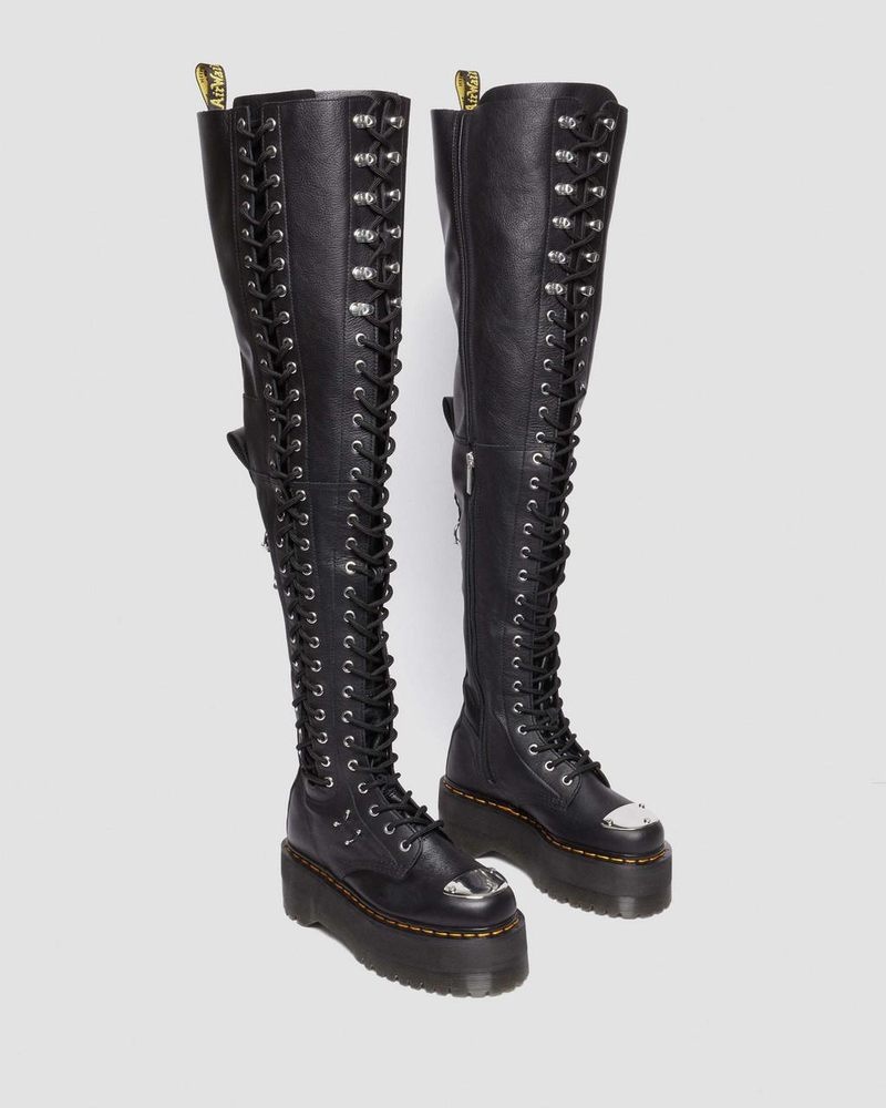 Dr Martin Martens 28-Eye Extreme Max Virginia Leather Knee High Boots (Virginia) Platforms Boots Black | TJ99-L9FM