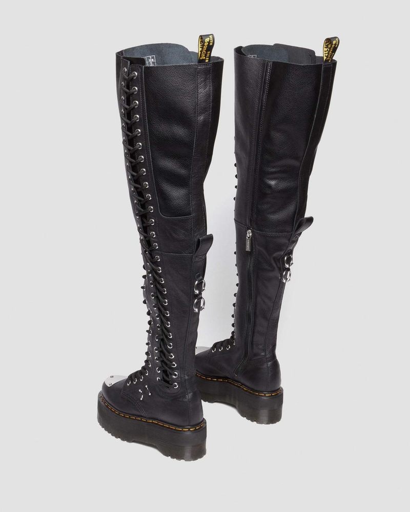 Dr Martin Martens 28-Eye Extreme Max Virginia Leather Knee High Boots (Virginia) Platforms Boots Black | TJ99-L9FM