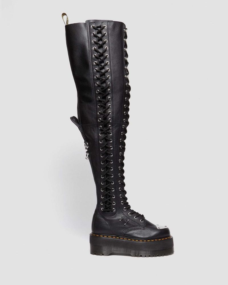 Dr Martin Martens 28-Eye Extreme Max Virginia Leather Knee High Boots (Virginia) Platforms Boots Black | TJ99-L9FM