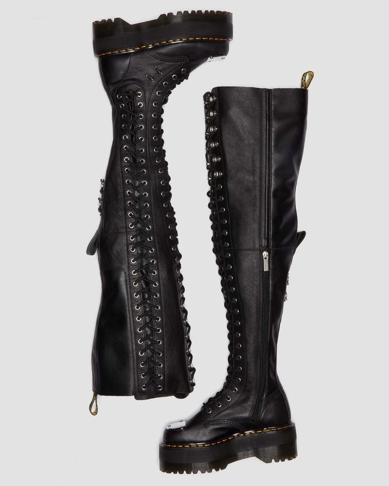 Dr Martin Martens 28-Eye Extreme Max Virginia Leather Knee High Boots (Virginia) Platforms Boots Black | TJ99-L9FM