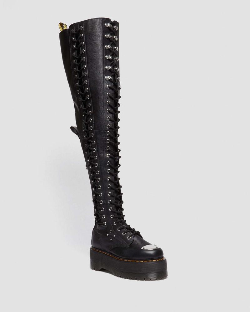 Dr Martin Martens 28-Eye Extreme Max Virginia Leather Knee High Boots (Virginia) Platforms Boots Black | TJ99-L9FM