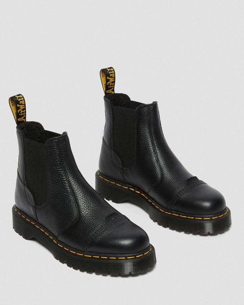 Dr Martin Martens 2976 Bex Fleece-Lined Platform Chelsea Boots (Milled Nappa) Platforms Boots Black | KU83-A5BL