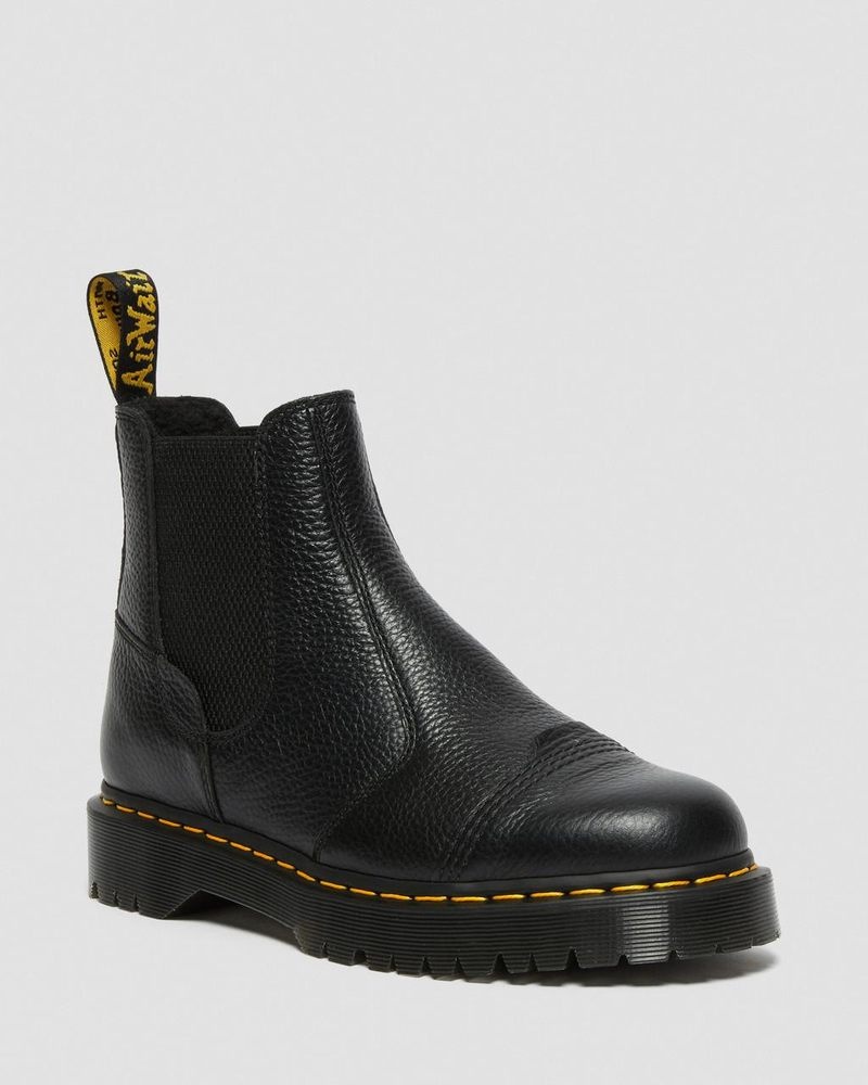 Dr Martin Martens 2976 Bex Fleece-Lined Platform Chelsea Boots (Milled Nappa) Platforms Boots Black | KU83-A5BL