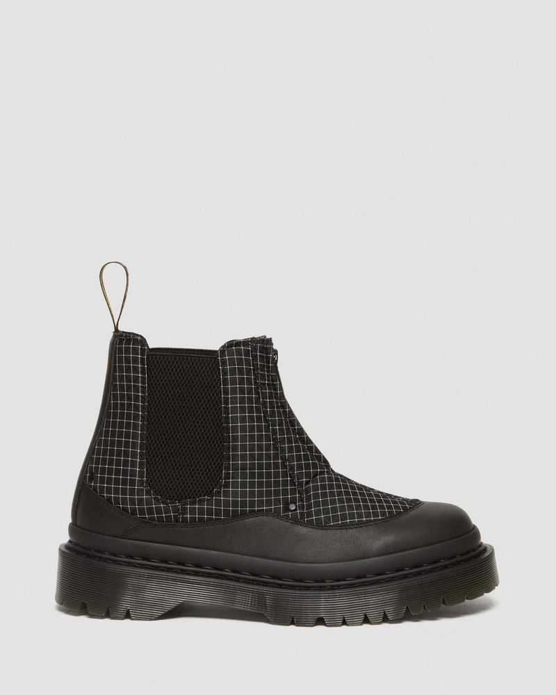 Dr Martin Martens 2976 Bex Ripstop Grid Chelsea Boots (Sorento+Grip Ripstop) Platforms Boots Black / Black / White | JG43-T3VZ