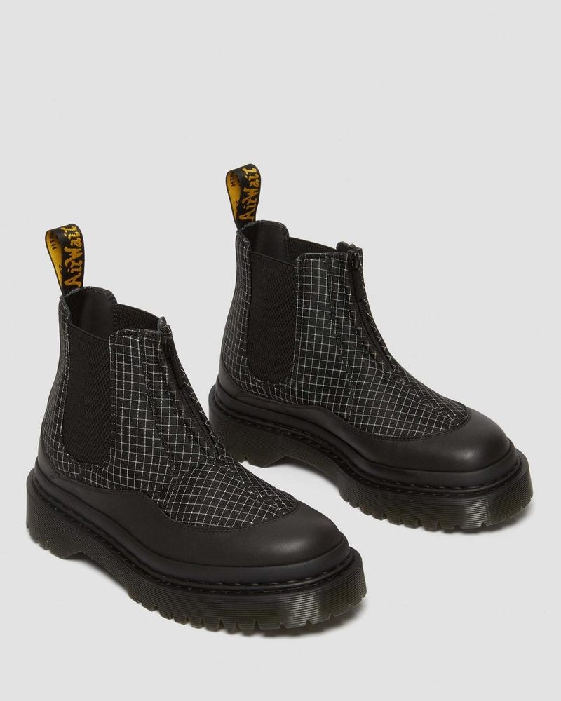 Dr Martin Martens 2976 Bex Ripstop Grid Chelsea Boots (Sorento+Grip Ripstop) Platforms Boots Black/Black/White | AV52-G4OR