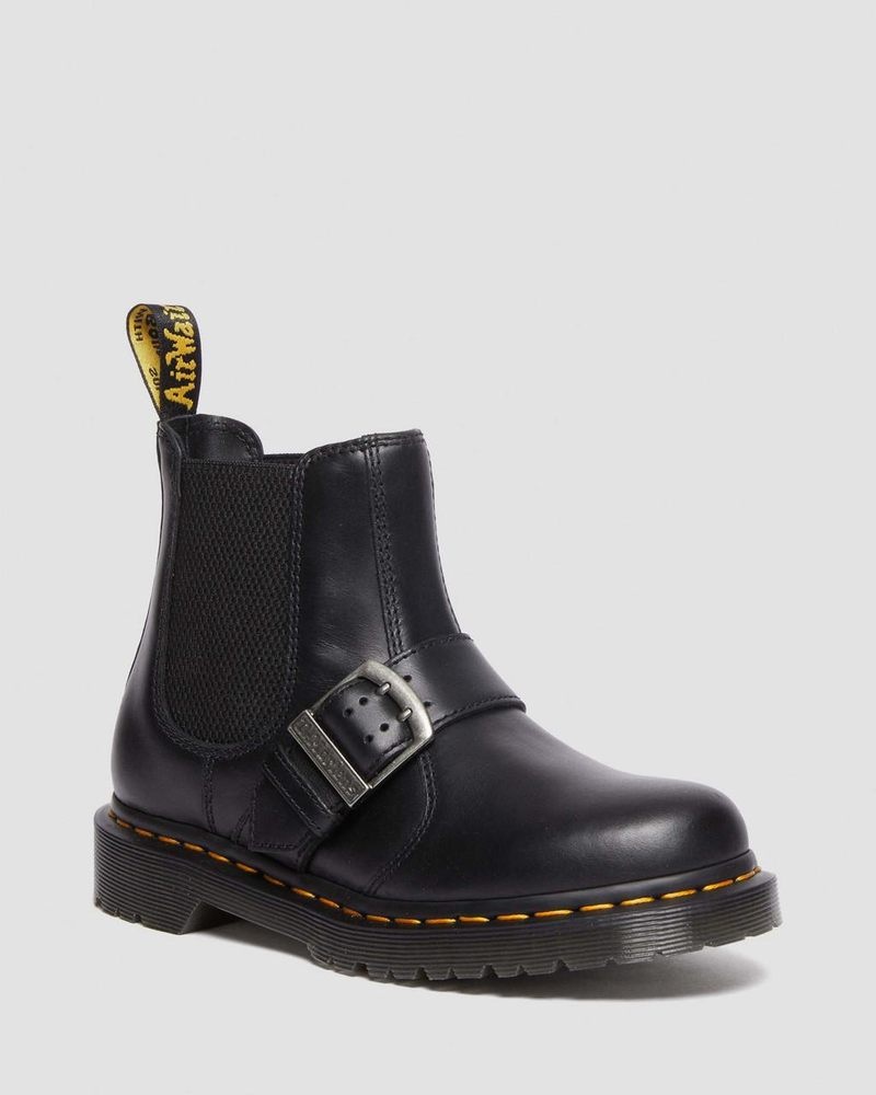 Dr Martin Martens 2976 Buckle Pull Up Leather Chelsea Boots (Pull Up) Boots Black | HY87-T7FG