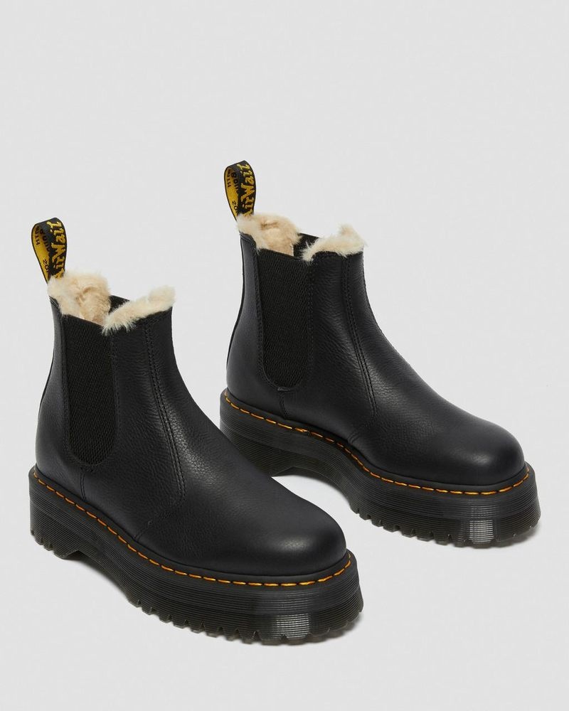 Dr Martin Martens 2976 Faux Fur Lined Platform Chelsea Boots (Pisa) Platforms Boots Black | BP59-N7AS