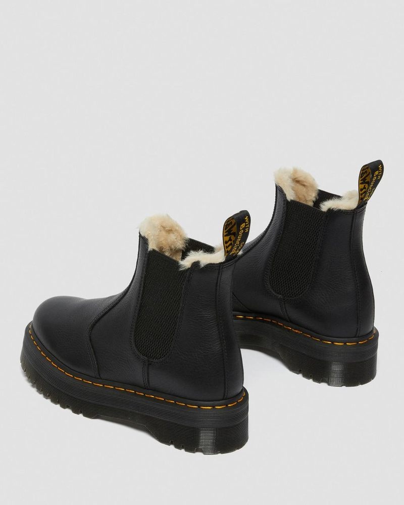 Dr Martin Martens 2976 Faux Fur Lined Platform Chelsea Boots (Pisa) Platforms Boots Black | BP59-N7AS