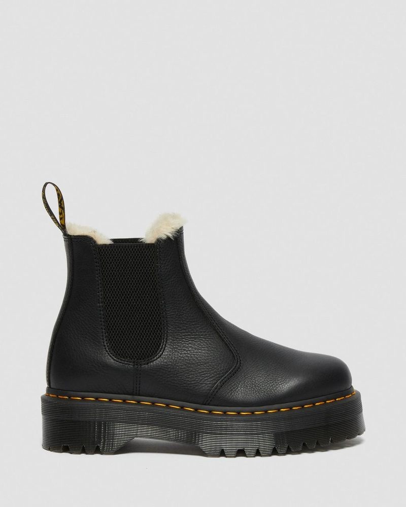 Dr Martin Martens 2976 Faux Fur Lined Platform Chelsea Boots (Pisa) Platforms Boots Black | BP59-N7AS