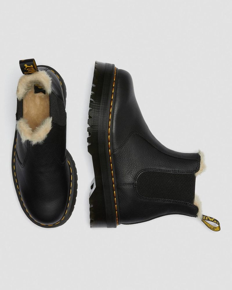 Dr Martin Martens 2976 Faux Fur Lined Platform Chelsea Boots (Pisa) Platforms Boots Black | NK82-N9KG