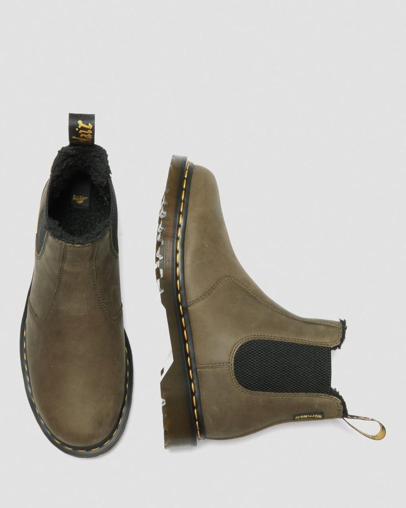 Dr Martin Martens 2976 Fleece Lined Leather Chelsea Boots (Archive Pull Up) Boots Dms Olive | LP67-D7ET