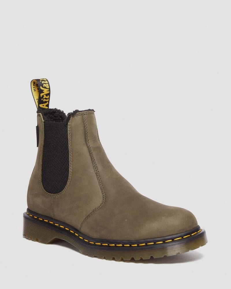 Dr Martin Martens 2976 Fleece Lined Leather Chelsea Boots (Archive Pull Up) Boots Dms Olive | LP67-D7ET