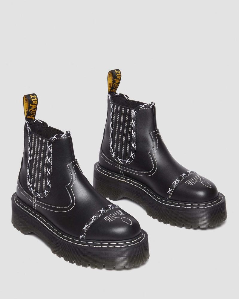 Dr Martin Martens 2976 Gothic Americana Leather Platform Chelsea Boots (Wanama) Platforms Boots Black | IW10-G7UC