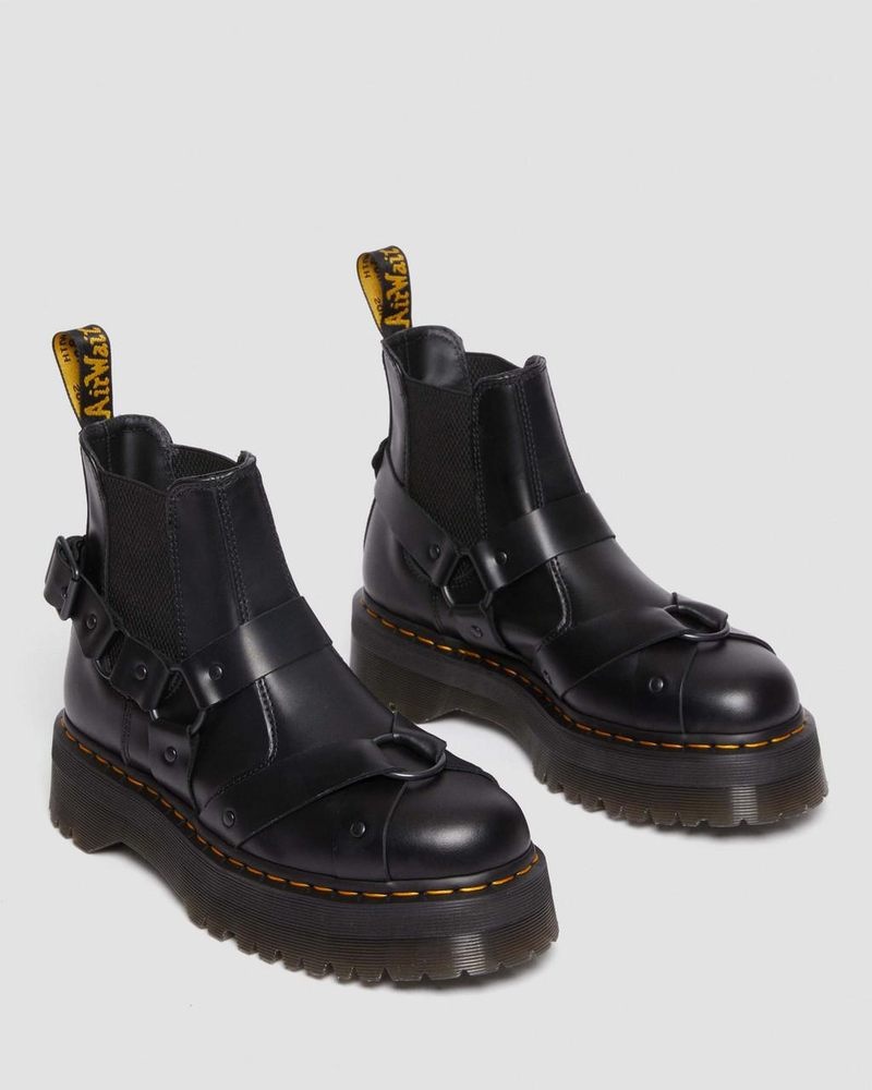 Dr Martin Martens 2976 Harness Leather Platform Chelsea Boots (Paris) Boots Black | MB89-X5IV