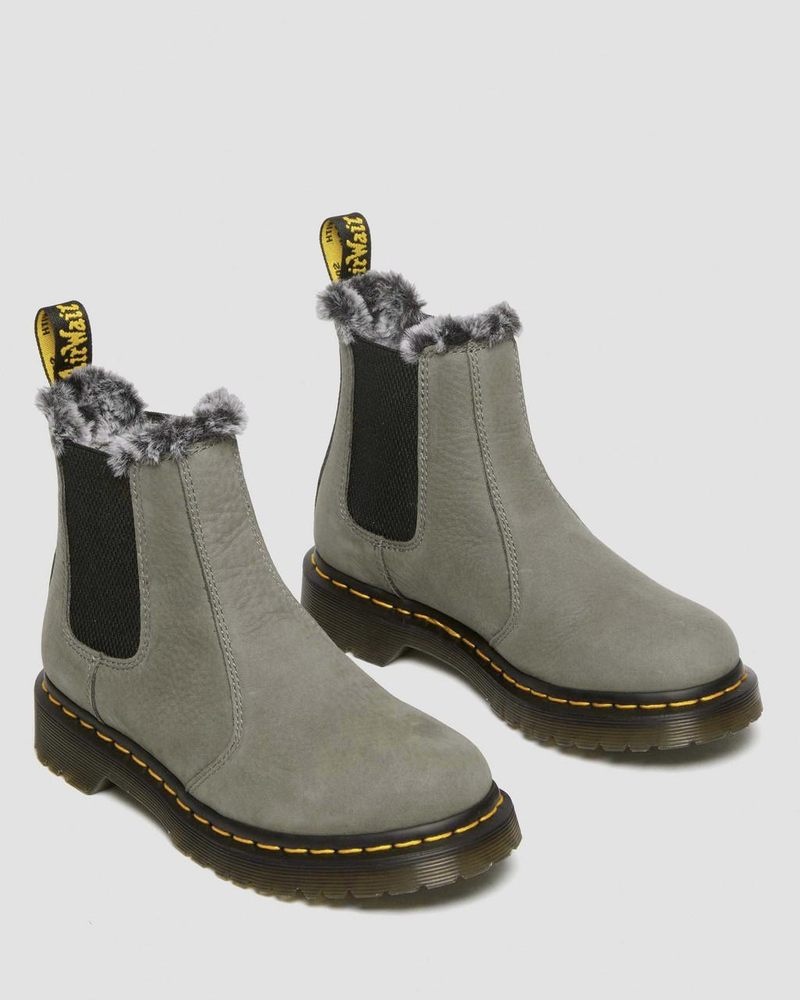 Dr Martin Martens 2976 Leonore Faux Fur Lined Nubuck Chelsea Boots (Milled Nubuck Wp) Boots Nickel Grey | PL49-F5QQ