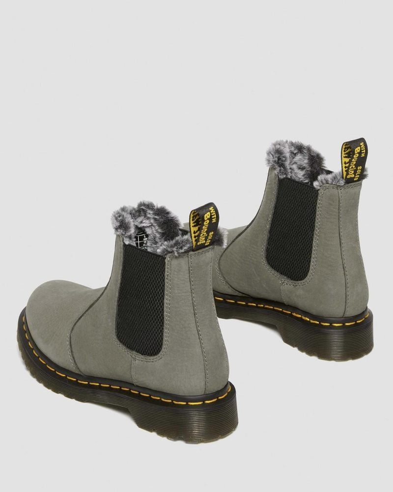 Dr Martin Martens 2976 Leonore Faux Fur Lined Nubuck Chelsea Boots (Milled Nubuck Wp) Boots Nickel Grey | PL49-F5QQ