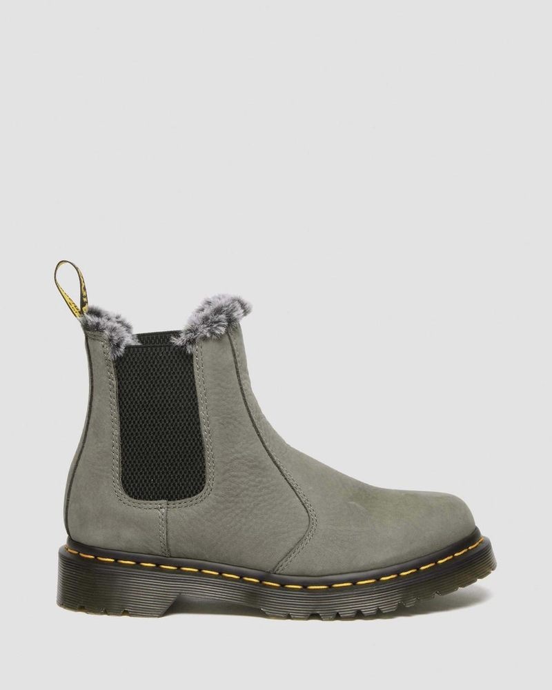 Dr Martin Martens 2976 Leonore Faux Fur Lined Nubuck Chelsea Boots (Milled Nubuck Wp) Boots Nickel Grey | PL49-F5QQ