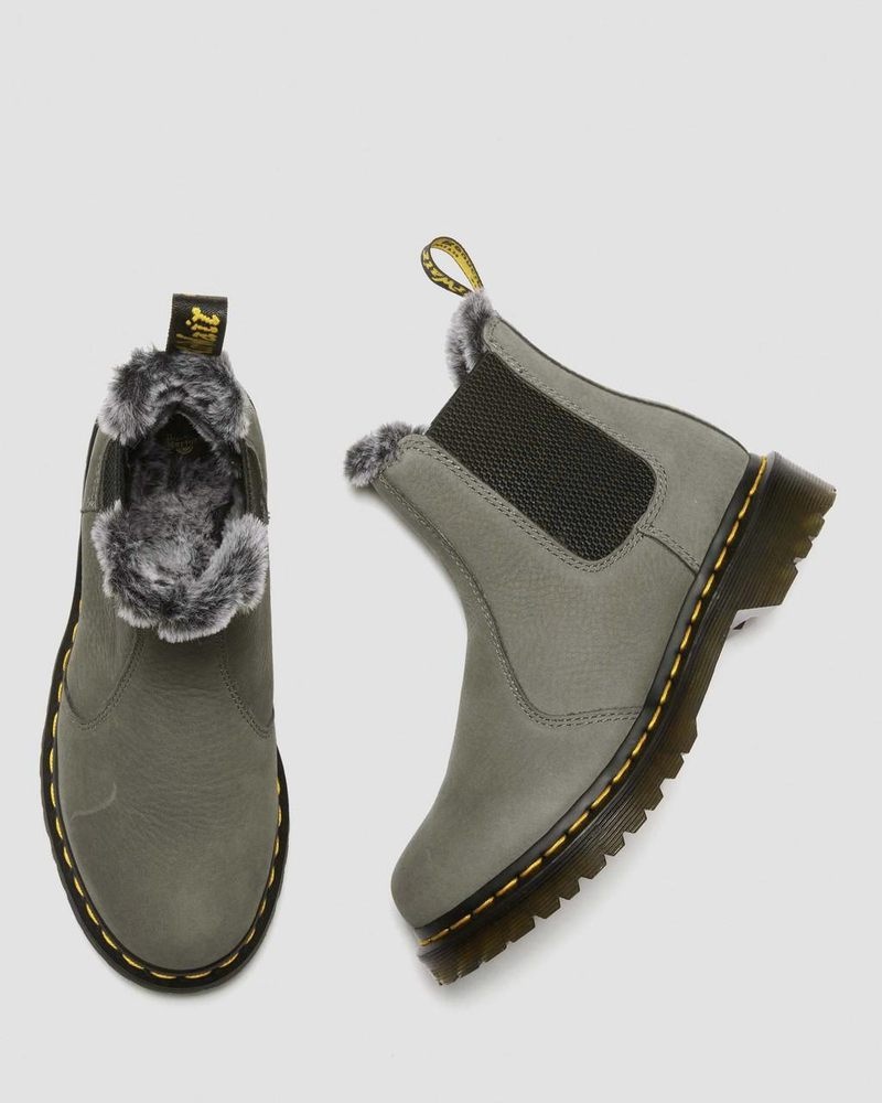 Dr Martin Martens 2976 Leonore Faux Fur Lined Nubuck Chelsea Boots (Milled Nubuck Wp) Boots Nickel Grey | PL49-F5QQ