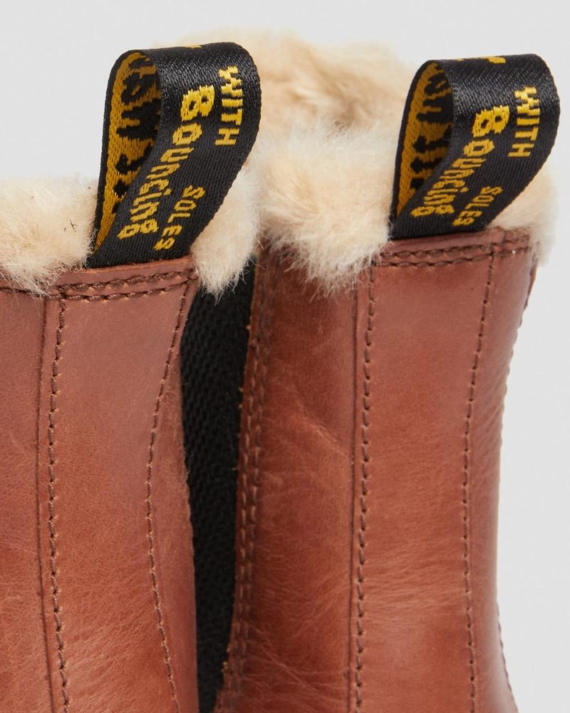 Dr Martin Martens 2976 Leonore - Faux Fur-Lined Chelsea Boots (Farrier) Boots Tan | TG29-P6VK