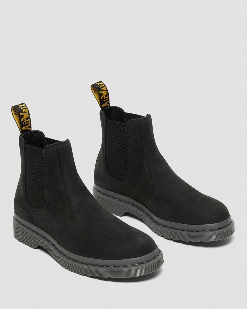 Dr Martin Martens 2976 Mono Milled Nubuck Leather Chelsea Boots (Milled Nubuck Wp) Boots Black | IE75-Y5TK