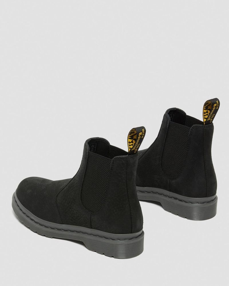 Dr Martin Martens 2976 Mono Milled Nubuck Leather Chelsea Boots (Milled Nubuck Wp) Boots Black | IE75-Y5TK