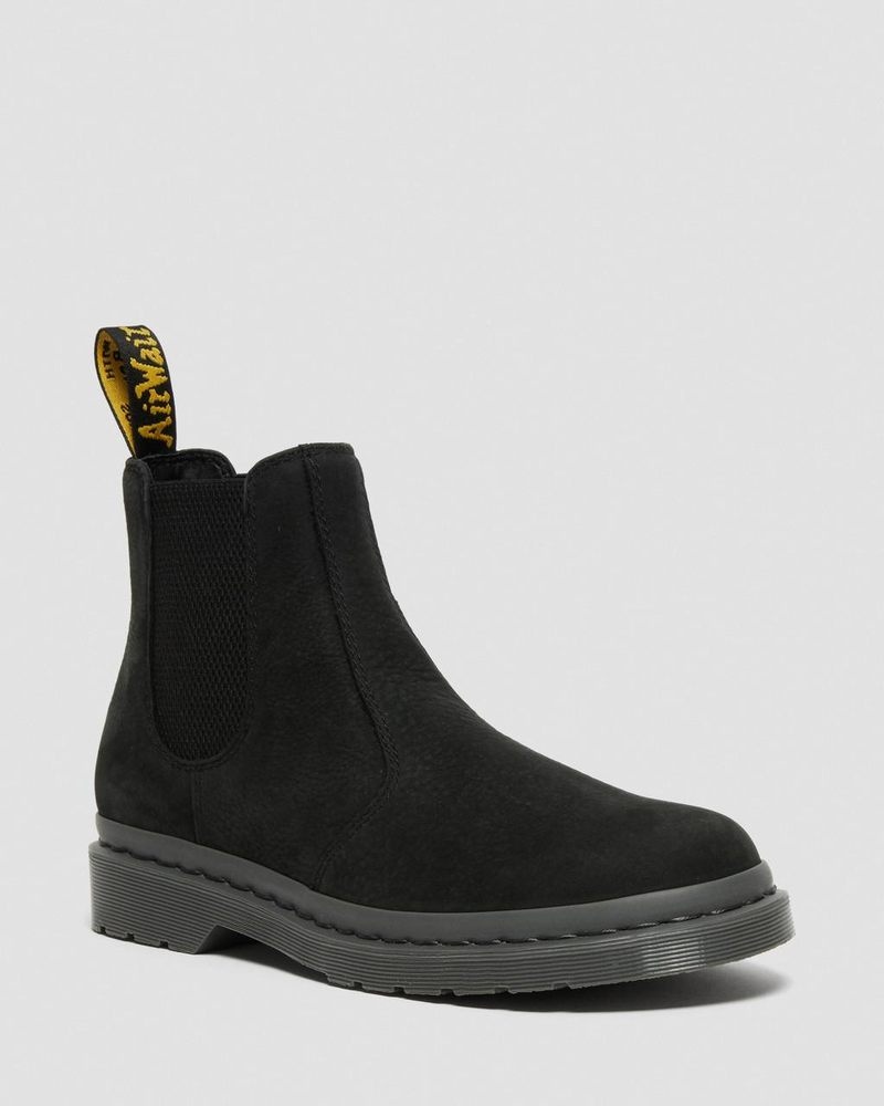 Dr Martin Martens 2976 Mono Milled Nubuck Leather Chelsea Boots (Milled Nubuck Wp) Boots Black | IE75-Y5TK