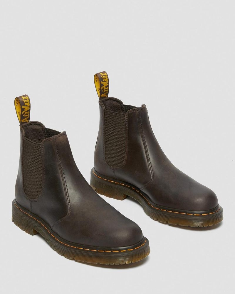 Dr Martin Martens 2976 Slip Resistant Leather Chelsea Boots (Crazy Horse) Boots Dark Brown | BE85-K9LY