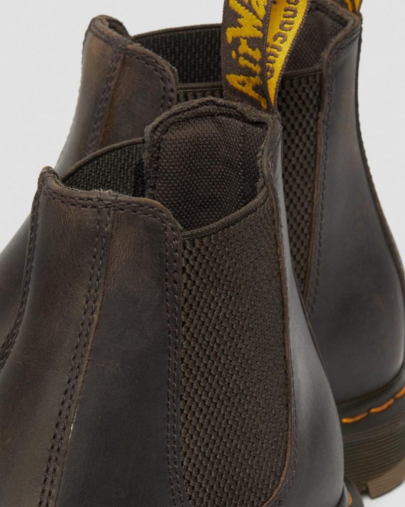 Dr Martin Martens 2976 Slip Resistant Leather Chelsea Boots (Crazy Horse) Boots Dark Brown | BE85-K9LY